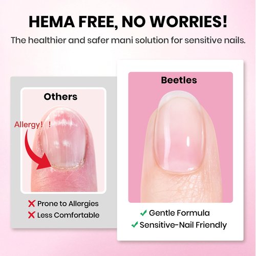 Beetles Gel Nail Kit Etch-X, Medium Coffin, 288pcs 12 Sizes Nail tips, 3Pcs 15ml HEMA-Free Nail Glue Top Coat & Base Gel Set, for Acrylic Press On Nail, Long Lasting Extension DIY Set at Home