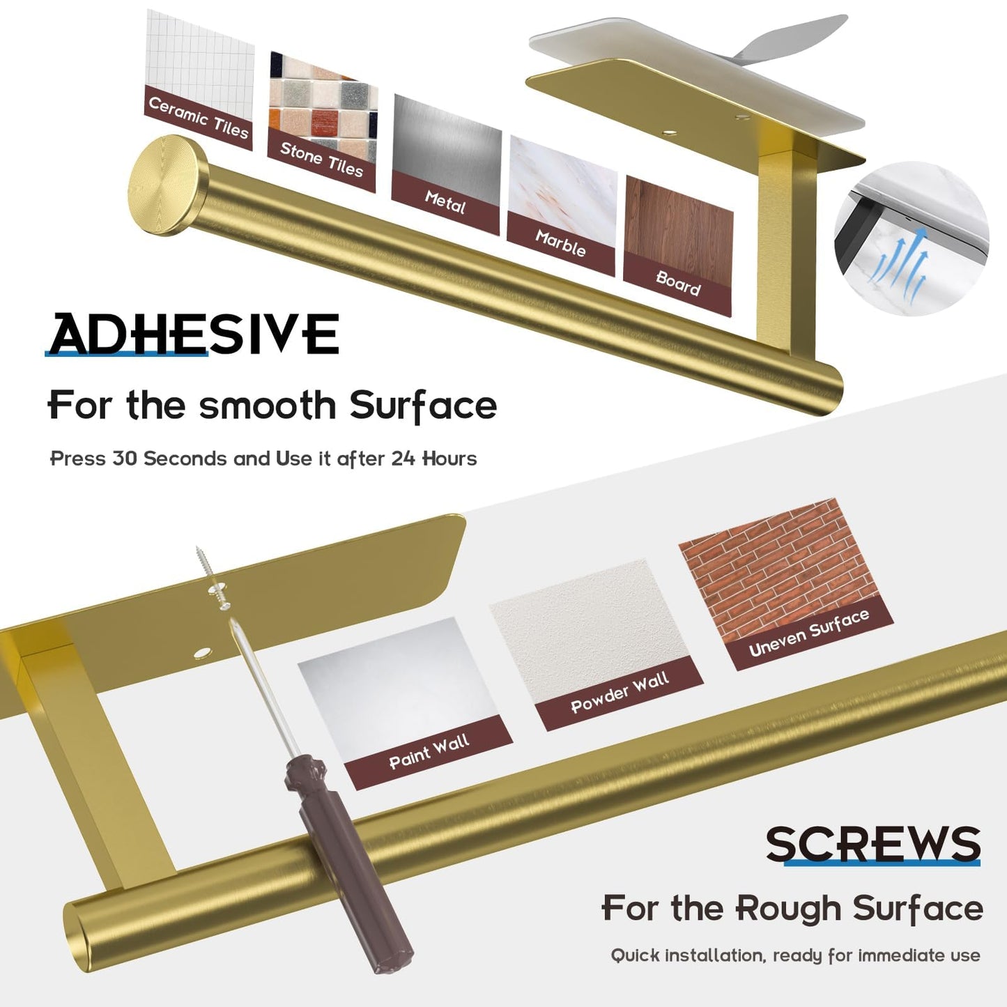 ASTOFLI Paper Towel Holder Under Cabinet No Drilling, Self Adhesive Paper Towel Holder Wall Mount for Kitchen Rack, Under Counter Napin Holder No Drill, 304 Stainless Steel Matte Black