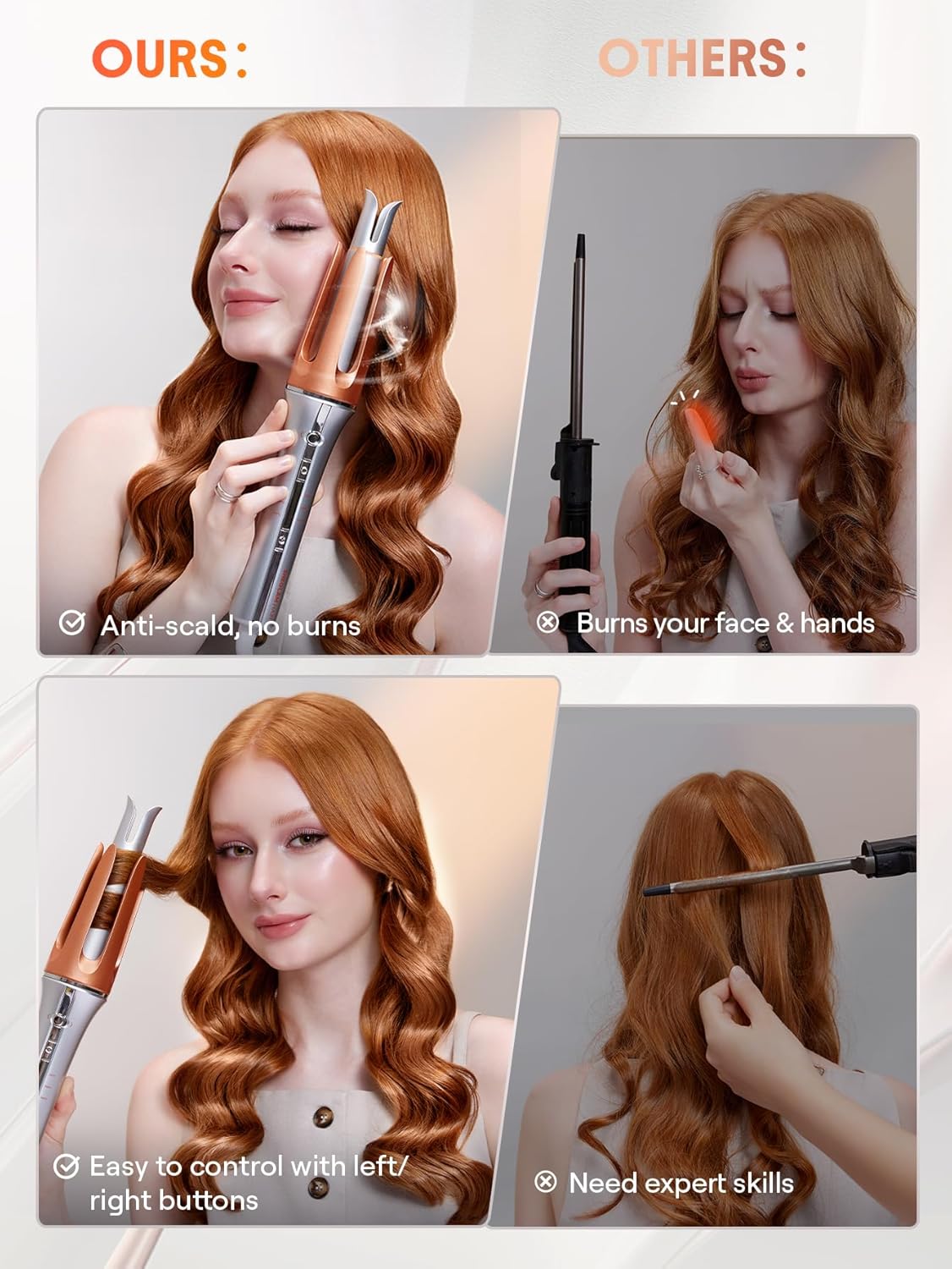 SHEGLAM Automatic Curling Iron - 1 1/4 Inch, Fast Heating, 3 Temperatures, Anti-Scald & Tangle Features