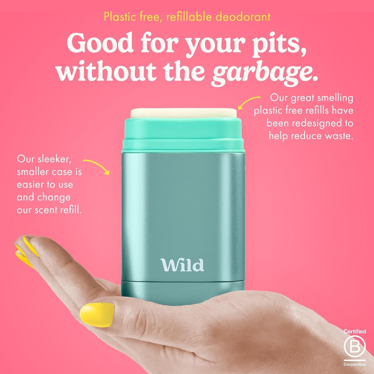 Wild Aluminum-Free Deodorant Starter Kit - Refillable Stick with Aqua Case & Pink Grapefruit Lime Scent (1.4oz) - Long-Lasting Vegan Protection