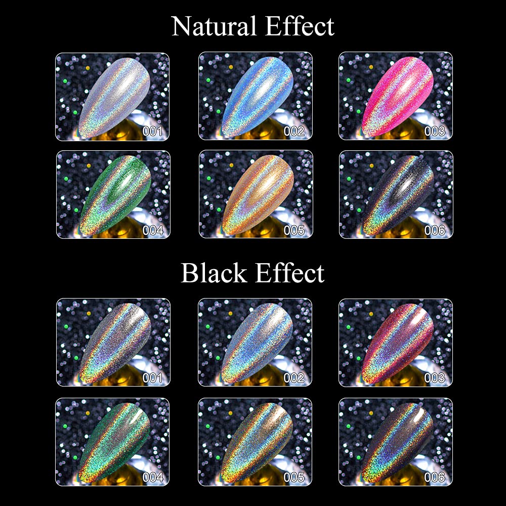 MIZHSE 6 Glitter Gel Nail Polishï¼?6 Holographic Gel Nail Polish, Sparkle Shiny Glitter Gel Polish Glossy Nail Lacquer Rainbow Iridescent Nail Pigment Soak Off Nail Art Gift for Ladies