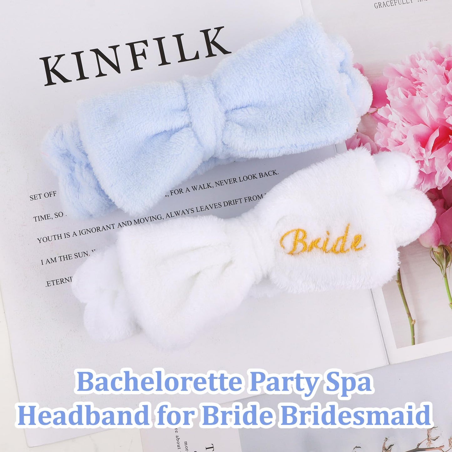 CIEHER 8 Pack Spa Headbands for Bachelorette Party Favors - Bride and Bridesmaid Skincare Makeup Face Wash Headbands in White & Blue