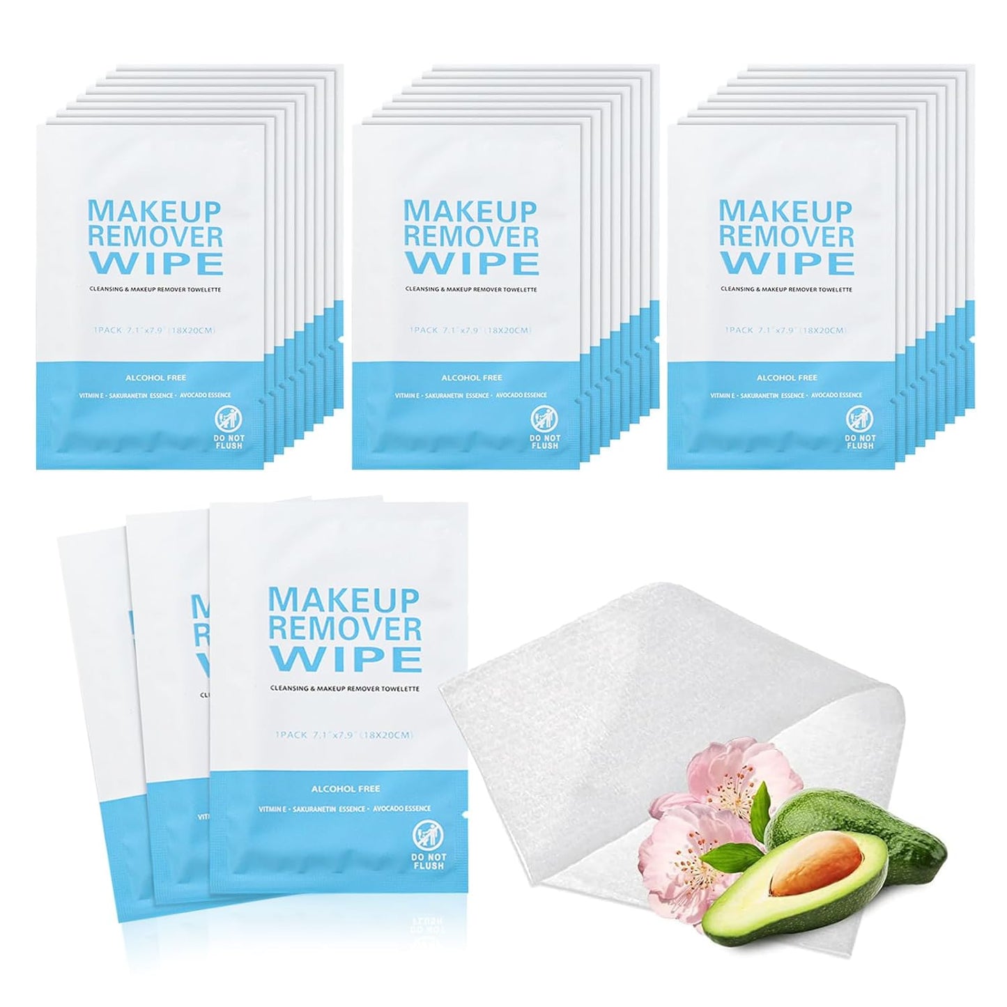 Skiennix Makeup Remover Wipes - 100 Individually Wrapped Cleansing Cloths for Travel & Skin Care