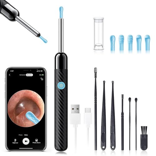 LEIPUT Ear Wax Removal Kit - 1080P Camera Ear Cleaner with 8-Piece Tool Set | Compatible with iOS & Android (Black)