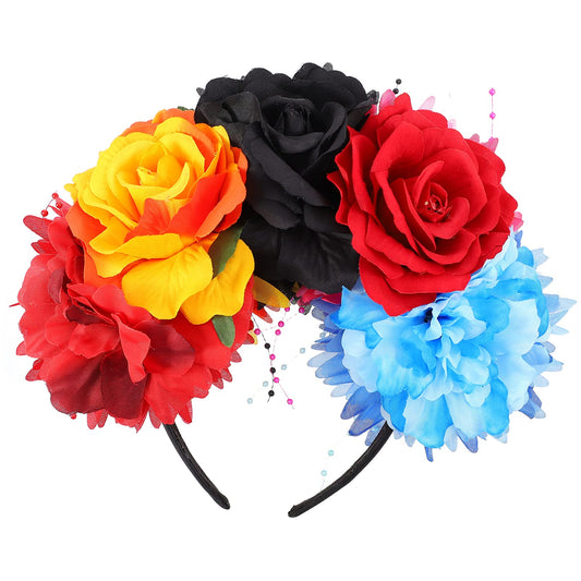 Lurrose Day of The Dead Headband, Halloween Rose Flower Hair Bands Mexican Floral Headpiece for Costume Party, Color 1