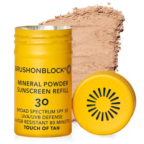 Brush On Block SPF 30 Mineral Powder Sunscreen Refill - New Formula with Niacinamide & Vitamin C | Water Resistant, Reef Friendly (Touch of Tan)
