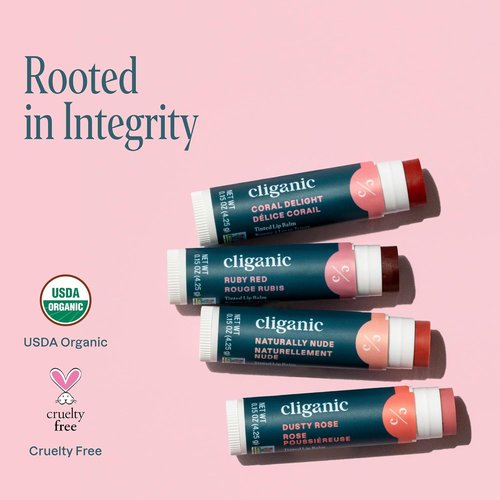 Cliganic Tinted Lip Balm Set | Hydrating & Vitamin E Enriched | 4 Color Variety | Perfect Stocking Stuffer