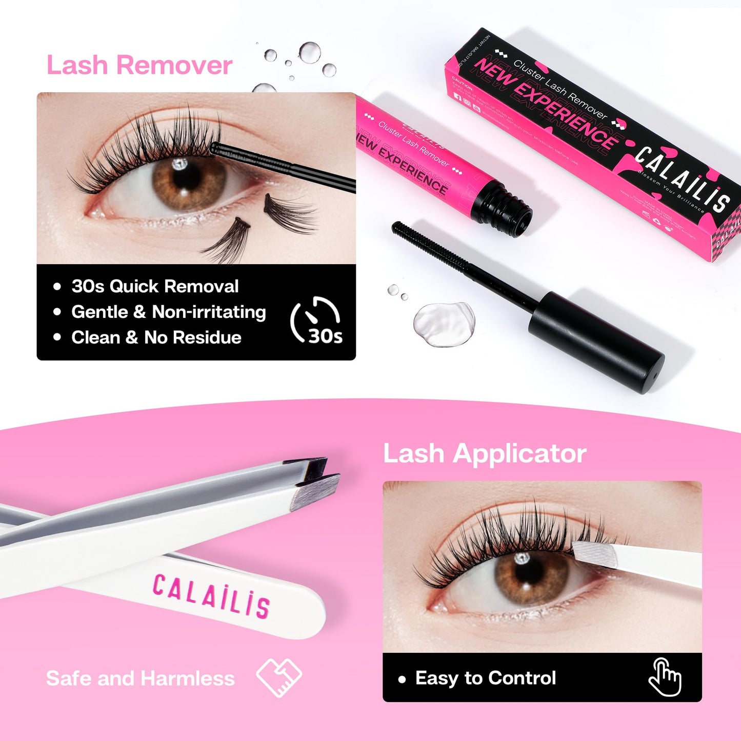 CALAILIS Lash Extension Kit for Travel, Eyelash Extension Kit with 88Pcs D Curl Lash Clusters, Lash Bond and Seal, Lash Remover and Lash Applicator Portable Lash Clusters Kit DIY at Anywhere (HD15Kit)