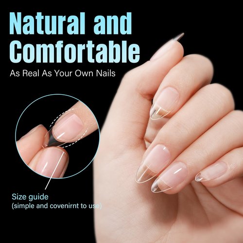 TOMICCA Medium Almond Nail Tips, 240Pcs Soft Acrylic Nails Tips Pre-Shaped Gel Tips, Medium Almond Press on Nails Clear Full Cover Fake Nails for Nail Extension Nail Salon 12 Sizes