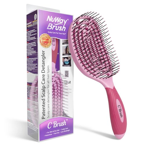 NuWay C Brush Scalp Care Detangling Hair Brush – Gentle Scalp Massage & Easy Detangling for Wet or Dry Hair, Everyday Hairbrush for Healthy Looking Hair (Petal Pink)