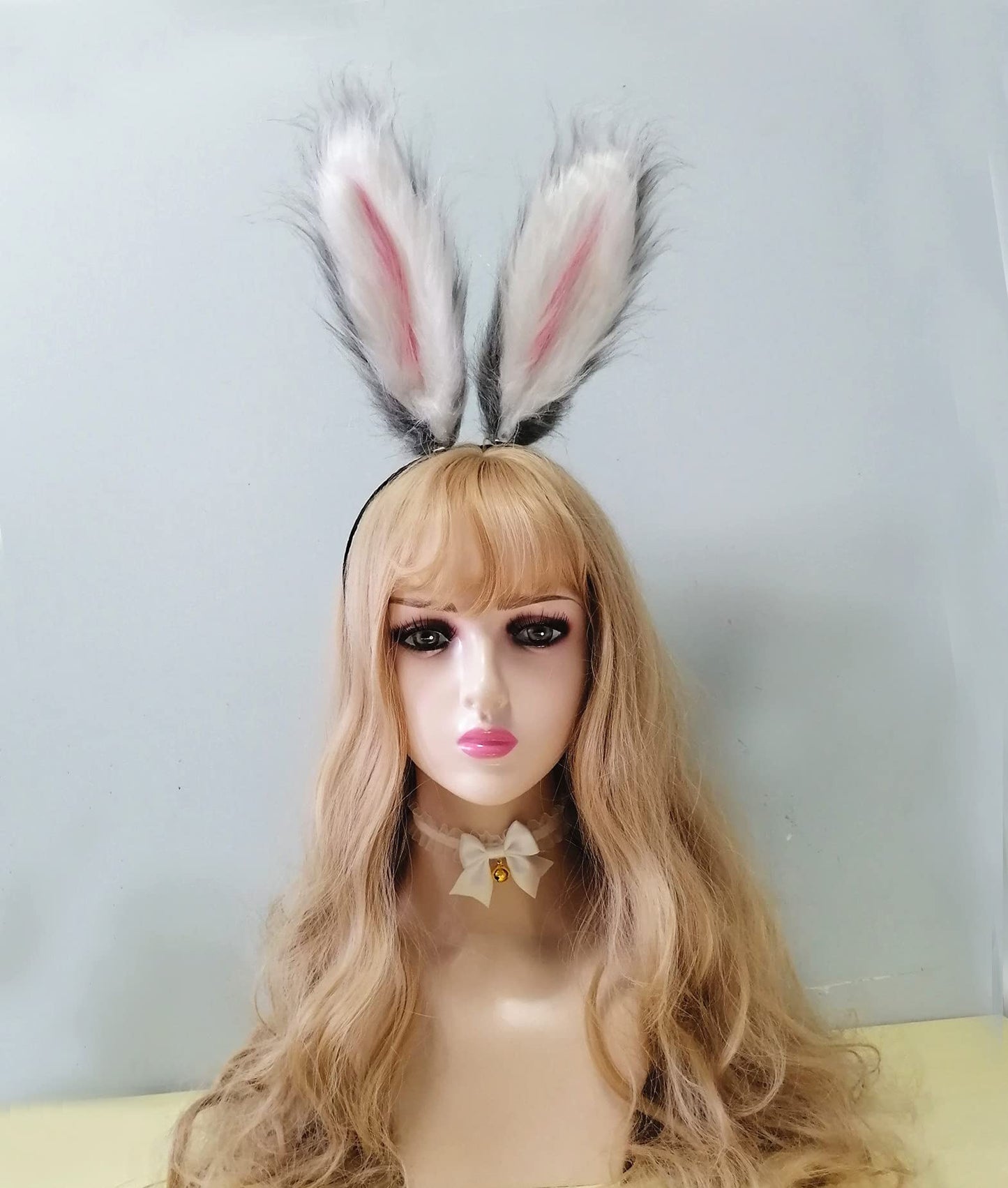 Fxaelian Cosplay Red White Rabbit Bunny Long Ears Headband Hairband Hair Hoop Hair Clips Headpeice Easter Halloween Costume Party Headpiece Headwear Hair Accessories White Grey