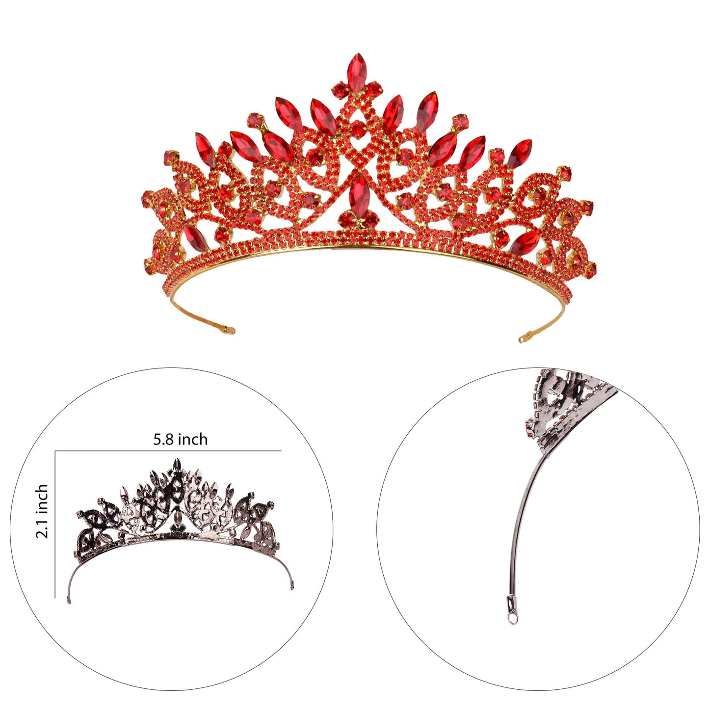 LIMELIA Women's Tiara, Crown for Henna Wedding Party | Glitter Hair Accessories for Bridal Birthday Halloween Costume Christmas Party, Princess Crowns Floral Pattern | Crystal Stone - Gold Red