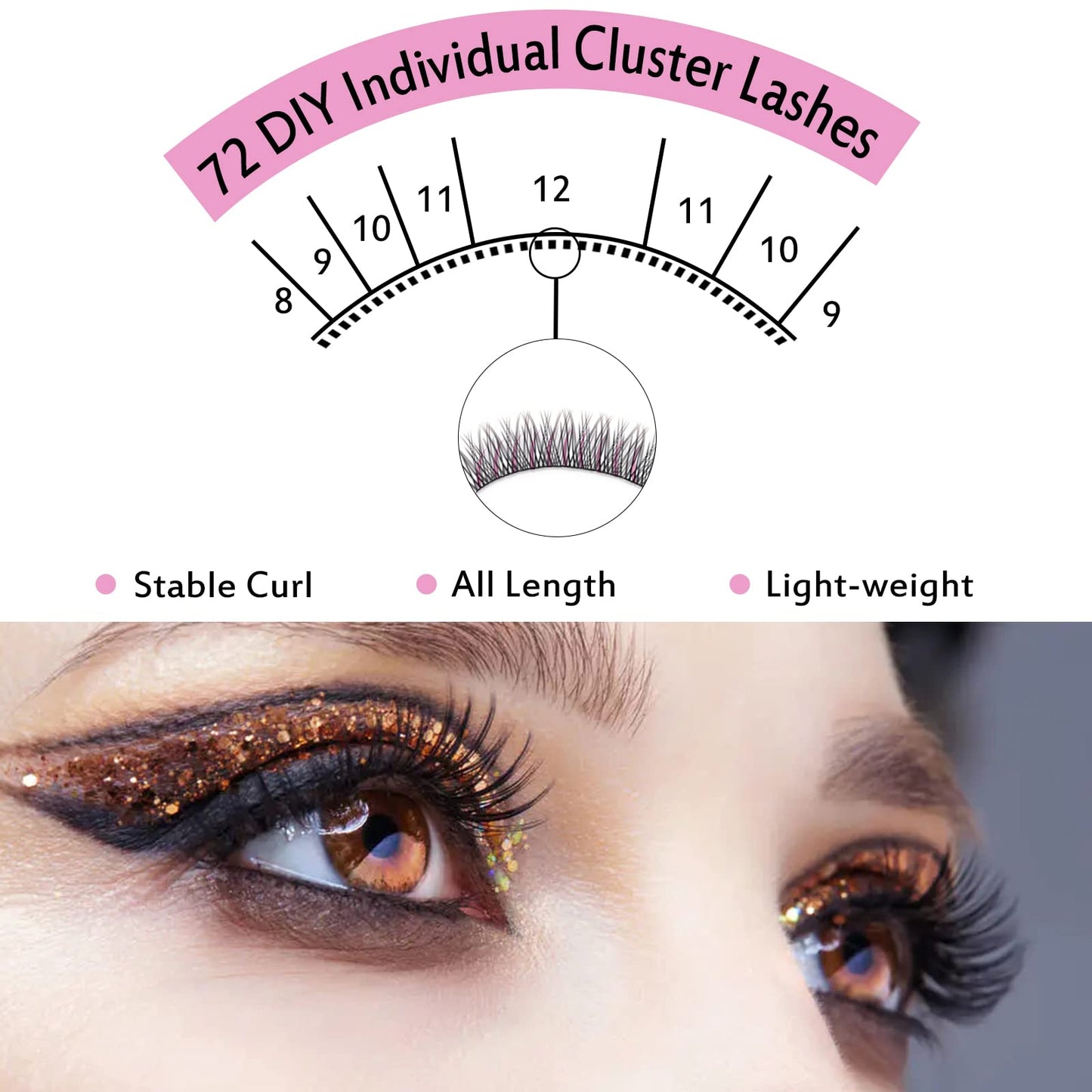 Cluster Lashes, 72 Pcs Individual Lashes, Lash Clusters DIY Eyelash Extension, Natural Lashes Super Thin Band Reusable Soft & Comfortable(Natural, D-16mm)