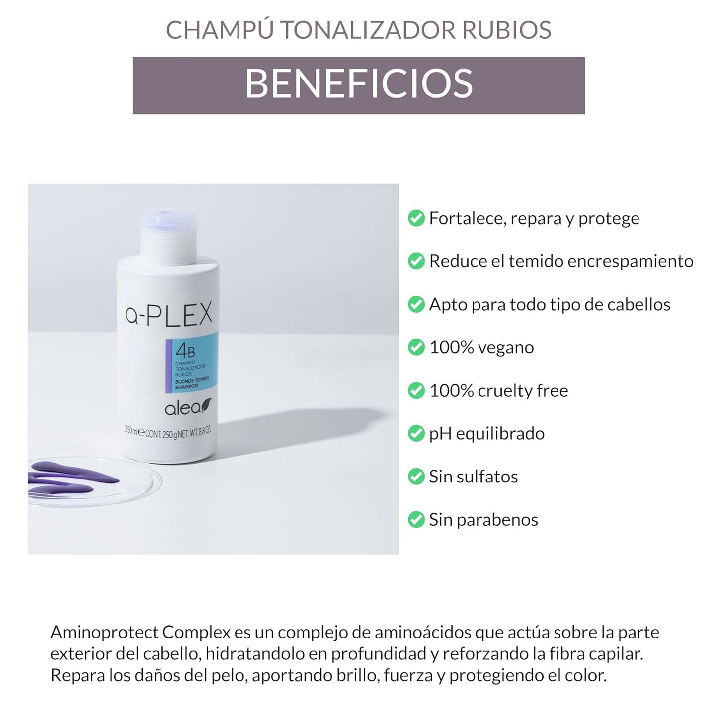 ALEA Toning Shampoo - A-Plex Nº4B for Blonde, Bleached, or Gray Hair - 250 ml | Neutralizes Yellow Tones & Strengthens Color