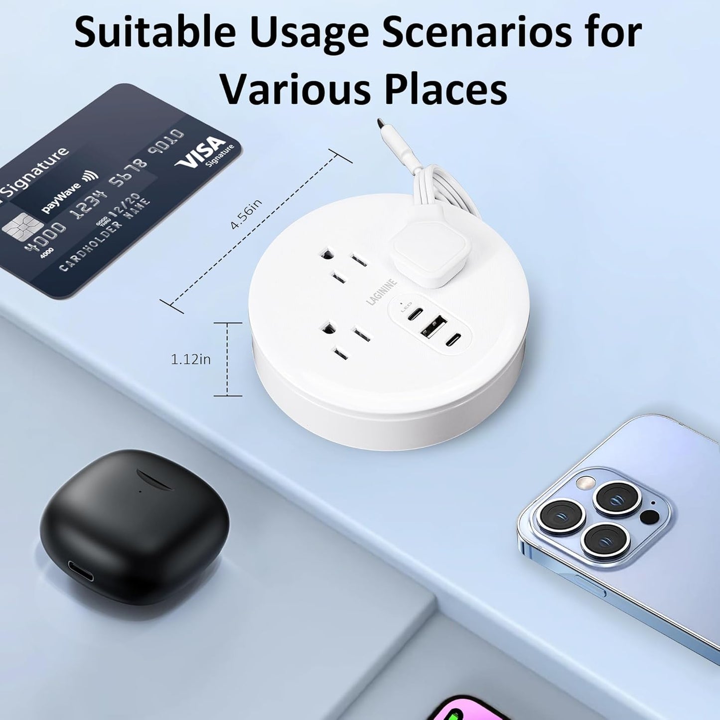 Skiennix Travel Power Strip - 3 AC Outlets & 3 USB Charging Ports (2 USB-C) | Essential for Home, Office & Travel