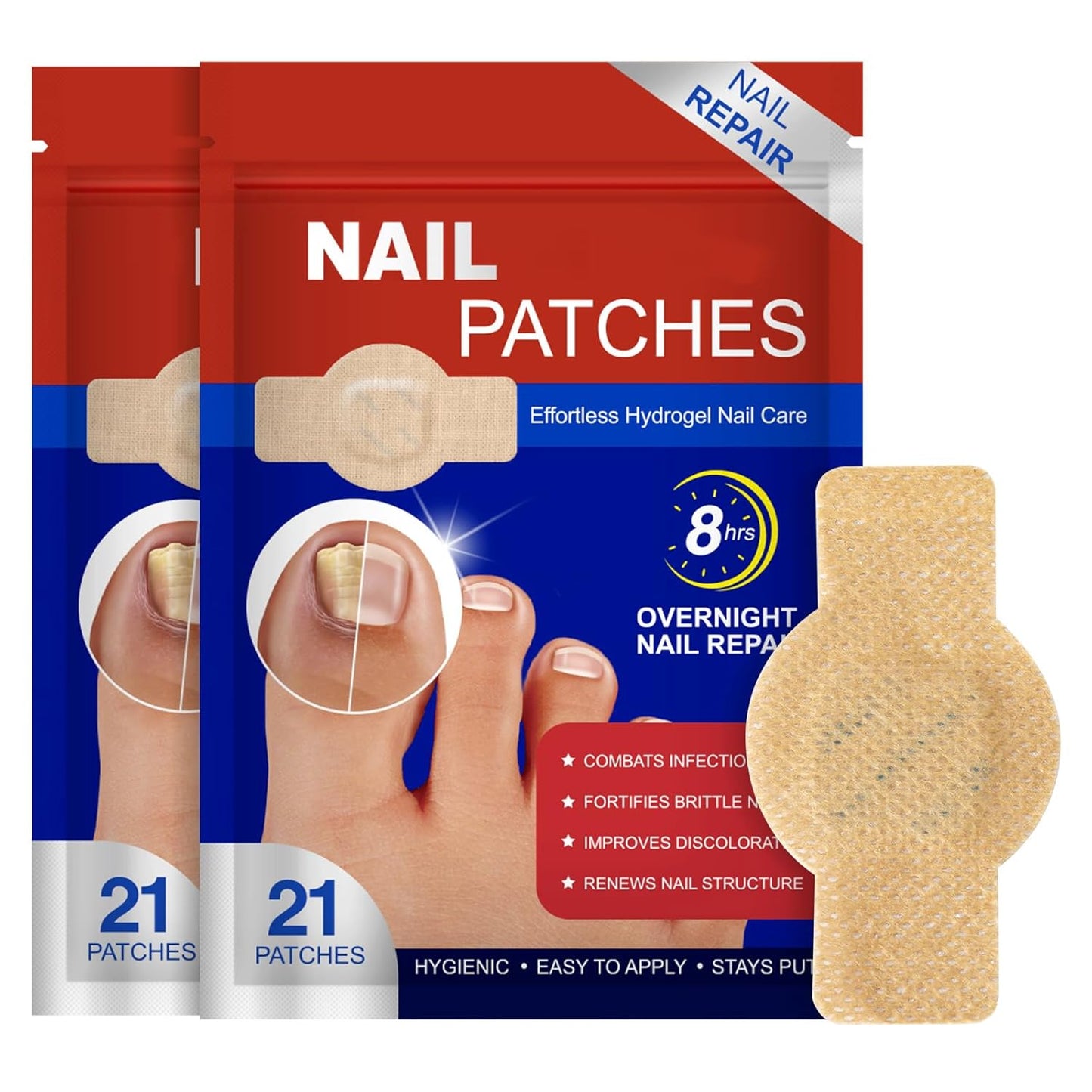 Skiennix Fungal Nail Patches - Extra Strength 8-Hour Overnight Treatment | 42 PCS Hydrogel Care for Damaged Nails