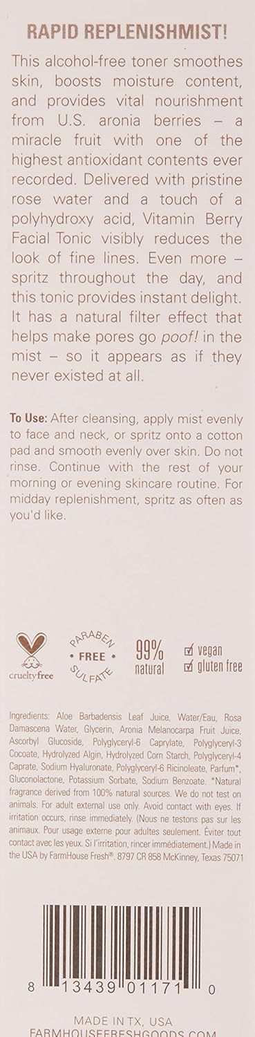 FarmHouse Fresh Vitamin Berry Facial Tonic - Revitalizing Skin Hydration | 3.5 Fl Oz