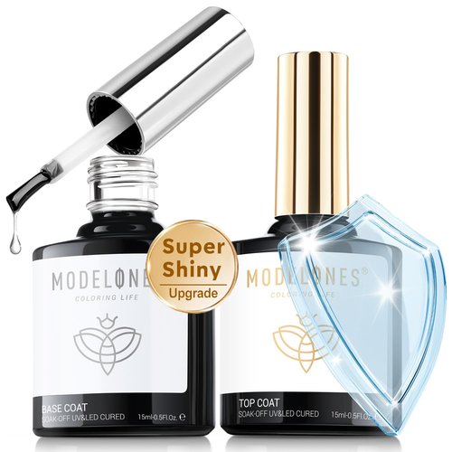 Modelones Gel Top Coat - 2026 Upgrade Super Shiny No Wipe Base & Top Gel Polish | 15 ml