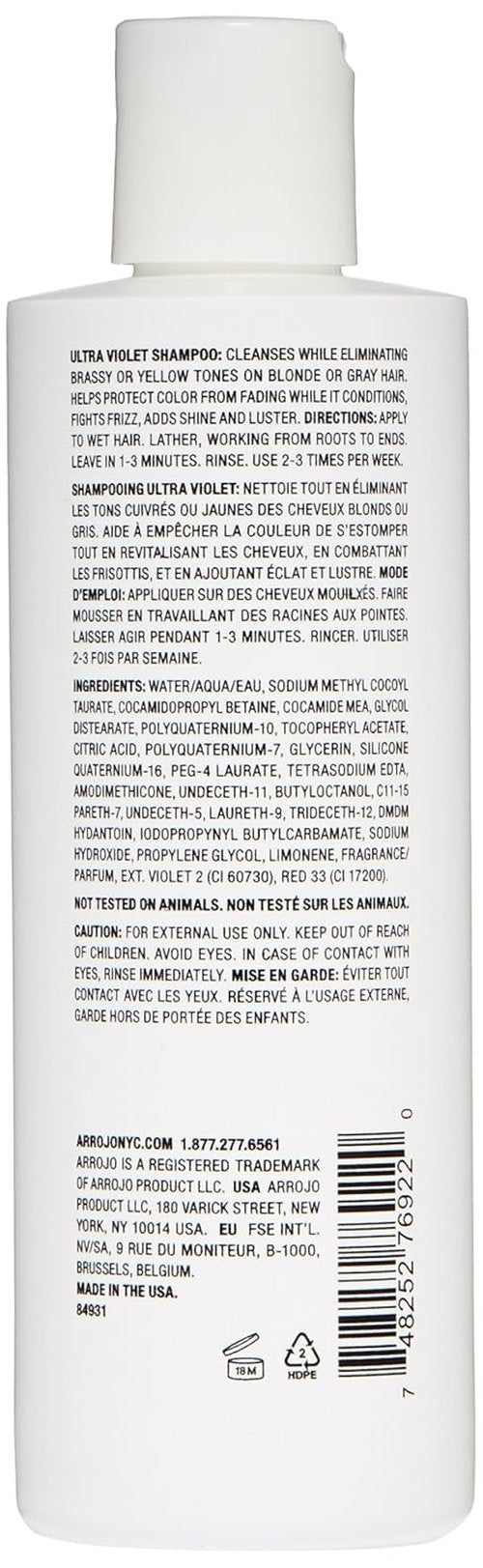 ARROJO Ultra Violet Purple Shampoo - 8.5 oz Color Treated Hair Care to Eliminate Brassy Tones
