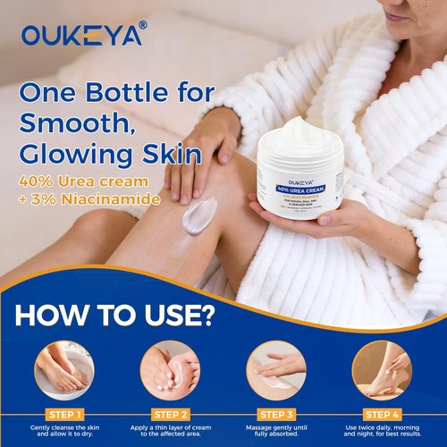 OUKEYA Urea Cream 40 Percent with 3% Niacinamide, Intensive Moisturizer for Extremely Dry Chapped, Rough Skin on Hands, Feet, Elbows & Knees,Deep Hydration & Evens Skin Tone, 5.29oz