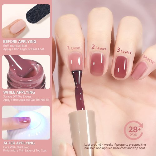 GAOY Jelly Gel Nail Polish Kit - 6 Transparent Nude & Pink Shades for Salon Quality Manicure | DIY Nail Art