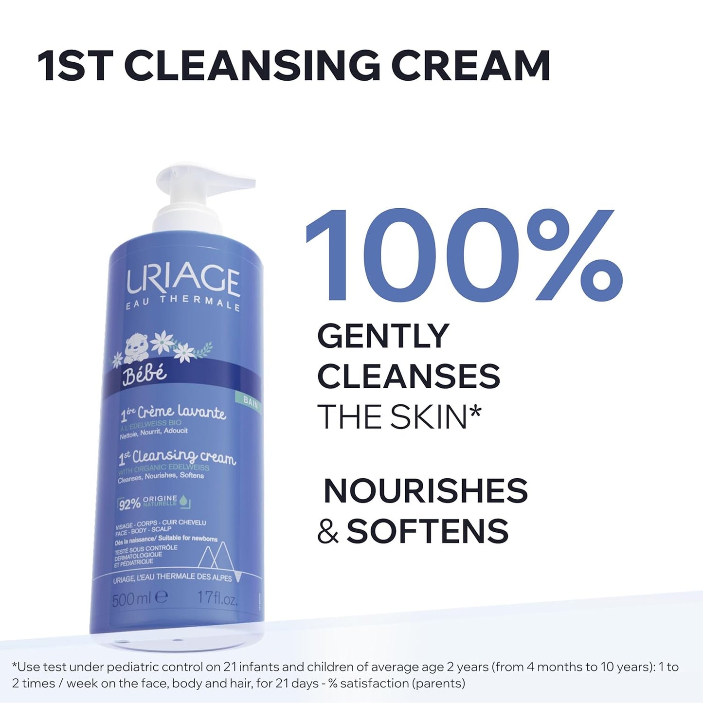 Uriage Baby Body Wash - Organic Edelweiss & Shea Butter, Gentle Cleansing, Soap-Free, 200ml