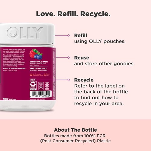 OLLY Women's Daily Multivitamin Gummies - Chewable Vitamins A, D, C, E & Biotin | Berry Flavor, 130 Count