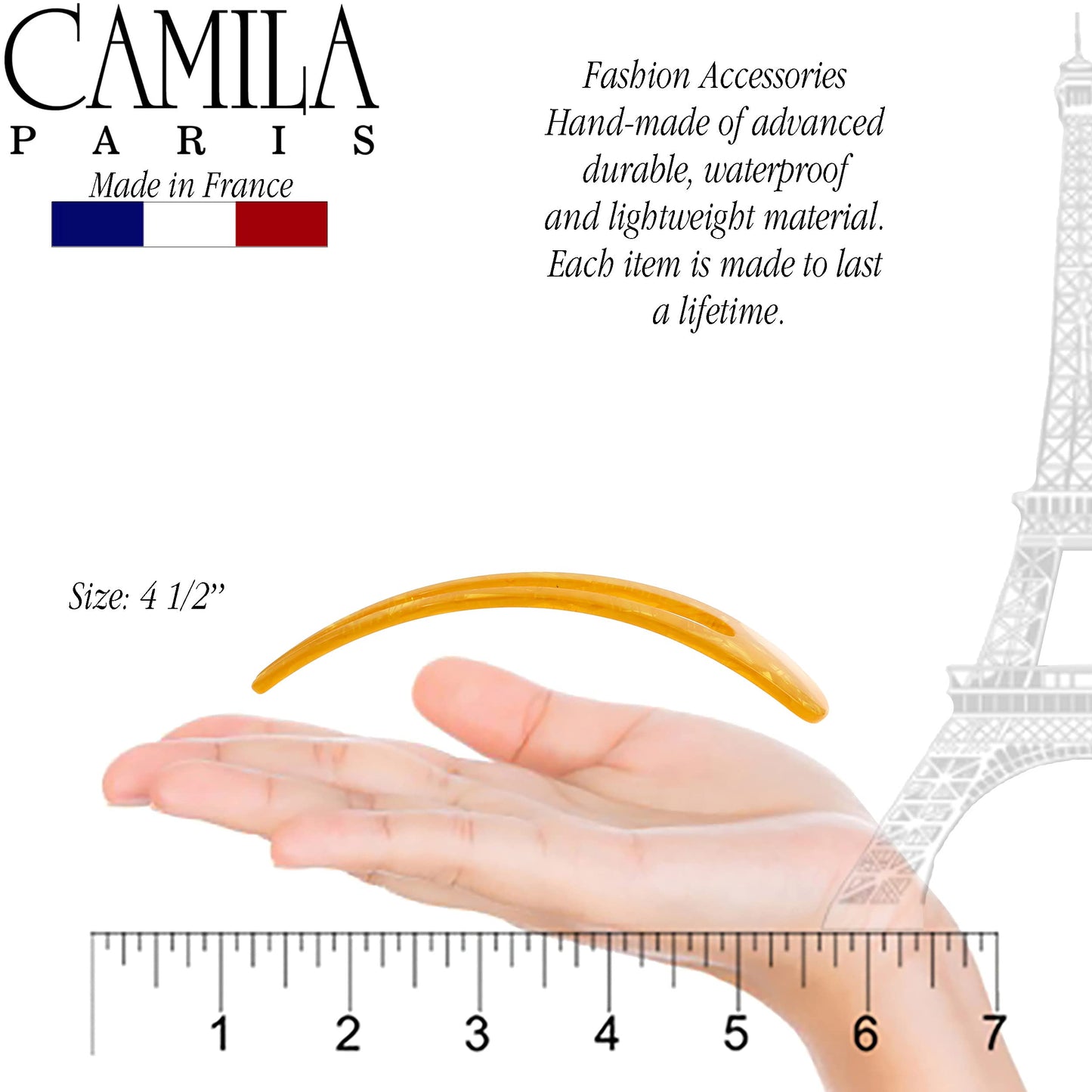 Camila Paris CP3166 French Twist Stick Clip Pins, Orange, Wavy Hair Pin U-Shaped Hair Fork for Girls Spiral Updo Chignon Bun Holder, Fashion Flexible Styling Hair Accessories for Women, Made in France