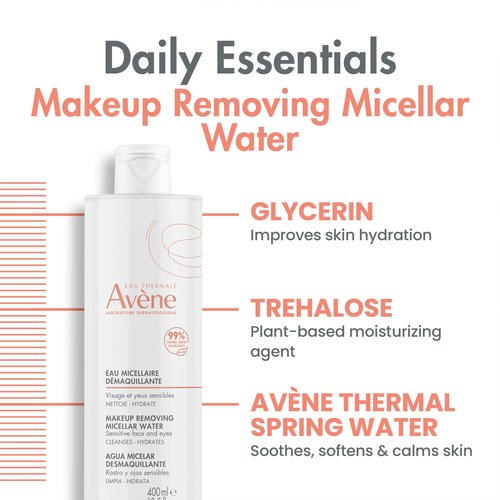Avène Micellar Lotion Cleansing Water - Soap-Free 3-in-1 Cleanser, Toner, Make-up Remover - All Skin Types - Non-Comedogenic -16.8 Fl Oz