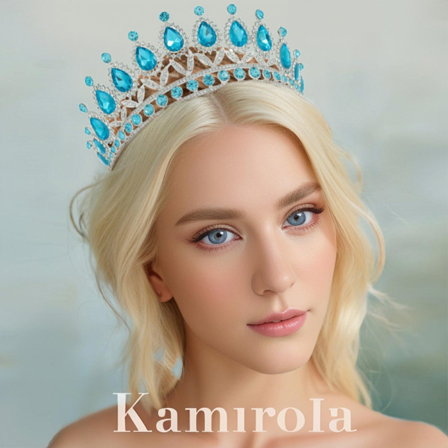 Kamirola Royal Queen Crown and Tiaras Princess Crown for Women and Girls Crystal Headbands for Bridal, Princess for Wedding and Party (KC BLUE)