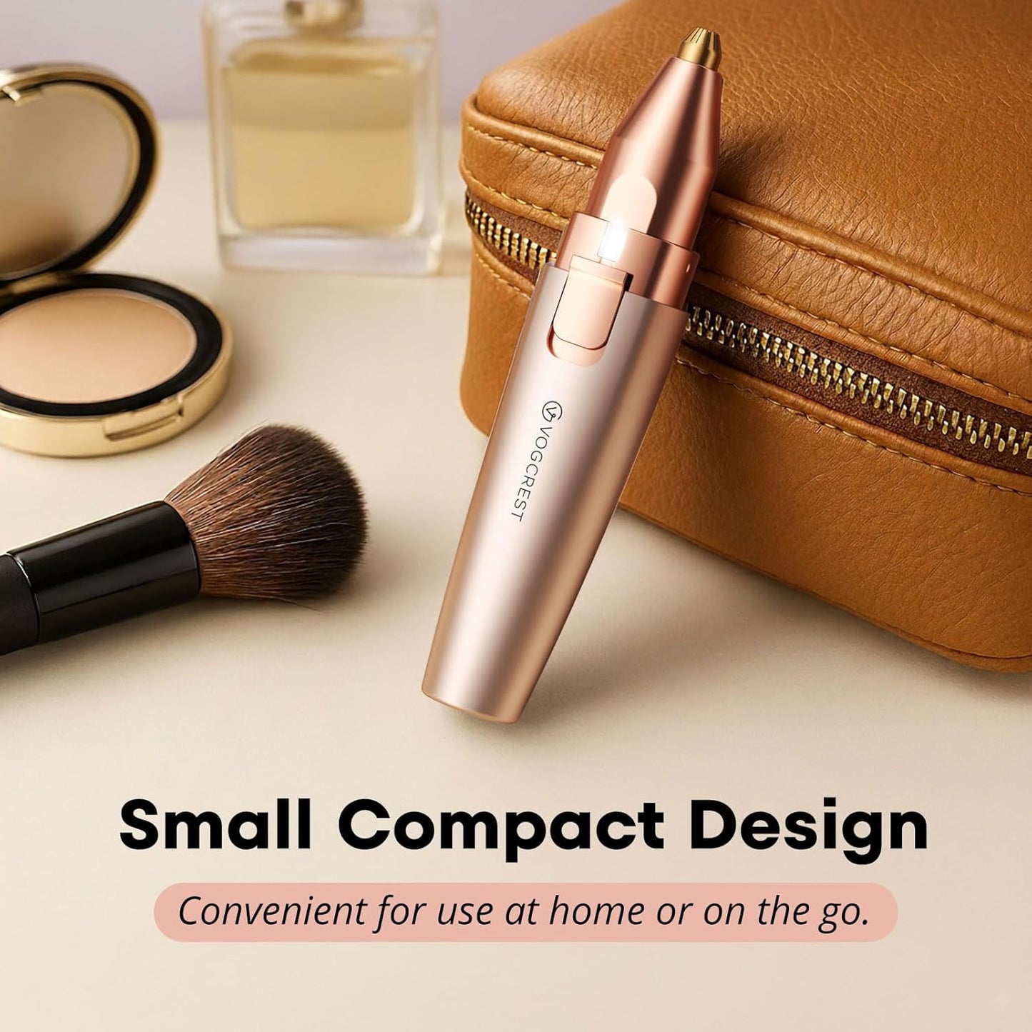 VG VOGCREST Eyebrow & Facial Trimmer - 2-in-1 Rechargeable Hair Removal & Shaver with LED Light | Rose Gold