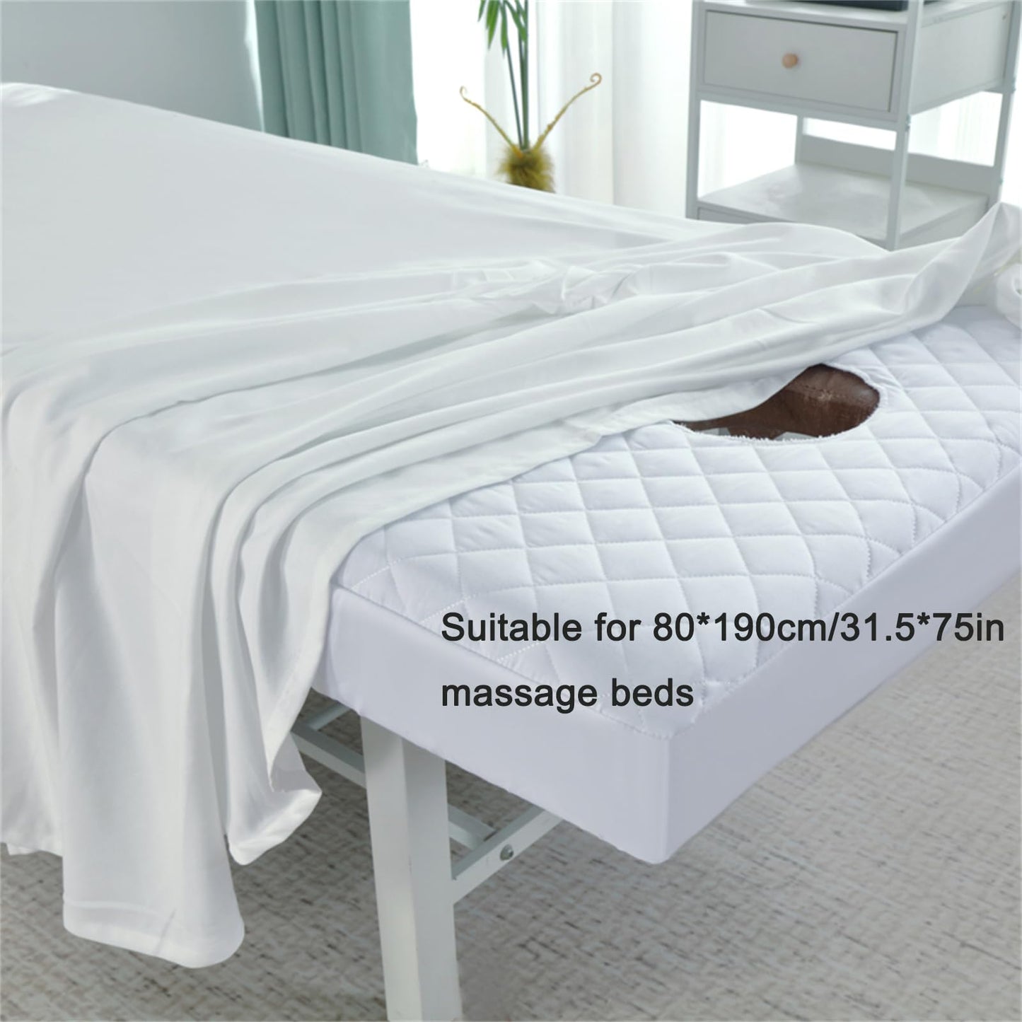 MWNAGO Massage Table Fitted Sheet with Face Hole,Massage Fitted Sheet, Massage Face Rest Cover with Hole,Spa Bed Cover Lash Bed Cover Sheets Sutiable for Beauty,Spa 31.5 * 75 in (Fitted Sheets)
