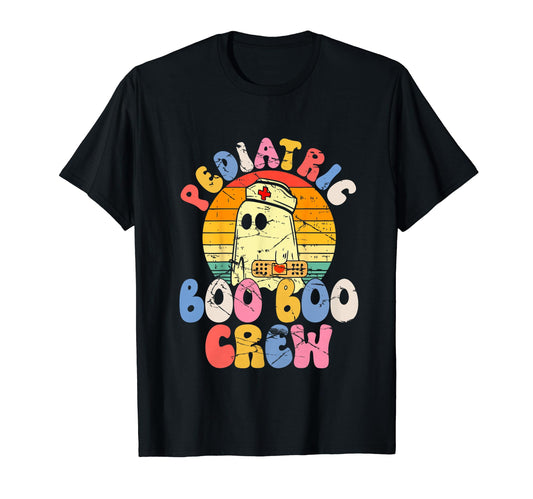 Groovy Ghost Halloween Pediatric RN Nurse Boo Boo Crew T-Shirt