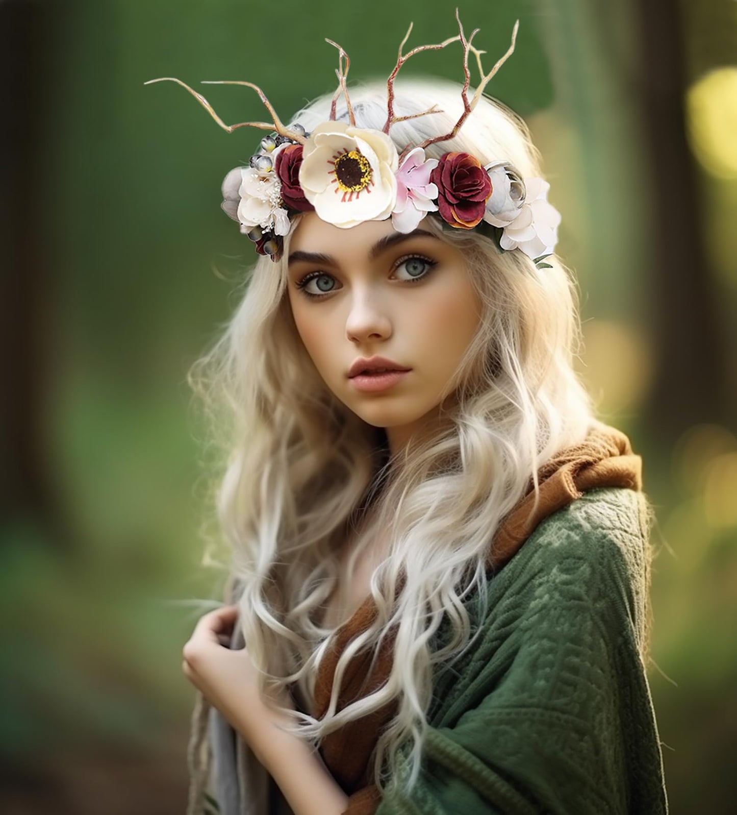 LLinfflr Deer Flower Crown Bridal Floral Headband Hair Wreath Flower Headpiece Halo Boho Party Prom Wedding Photos