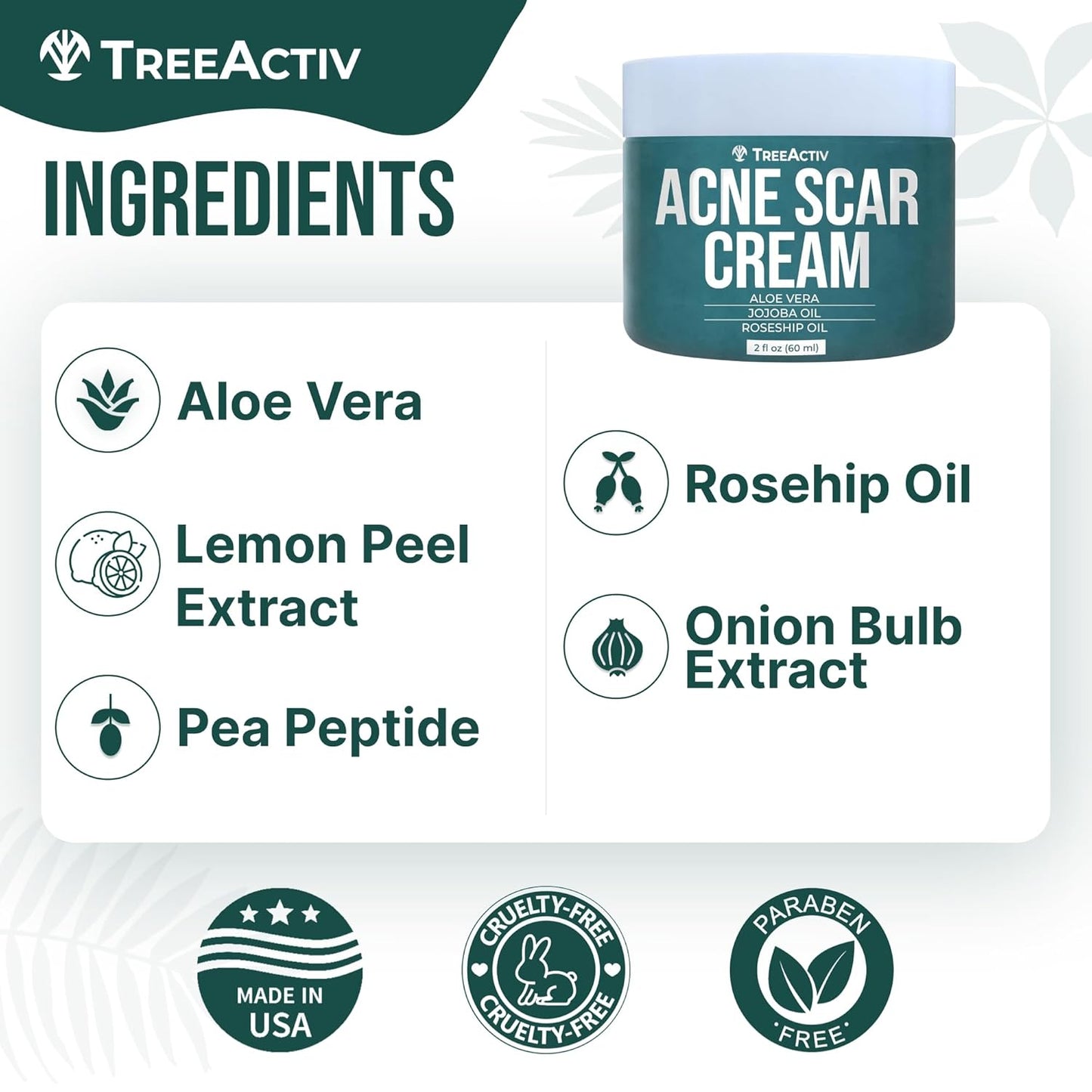 TreeActiv Acne Scar Cream - Dark Spot Remover & Stretch Mark Lotion | 2 fl oz for All Skin Types