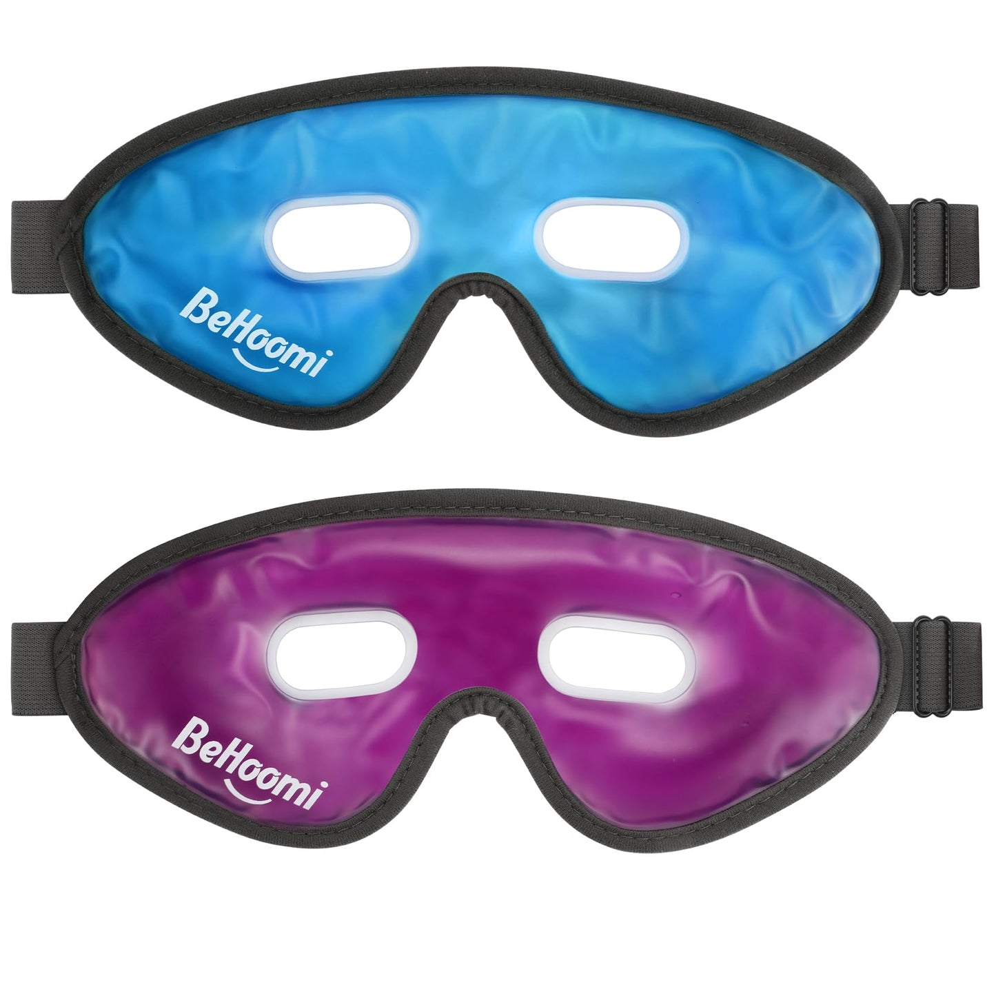 BeHoomi Cooling Eye Mask, Gel Eye Mask Cold Compress for Eyes, Reusable Eye Ice Pack, Cool Relaxation, Comfort Snug Fit, No Freeze, Eye Cover Ice Mask for Home, Office, 2PCS, Blue & Purple