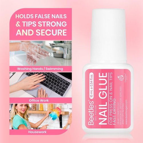 Beetles 10ML Super Strong Nail Glue for Press Ons, Nail Tips, Acrylic Nails No Uv Light Needed Nail Bond Brush in Nail Glue for Press On Nails Fake Nails Long Lasting for Beginners DIY Home