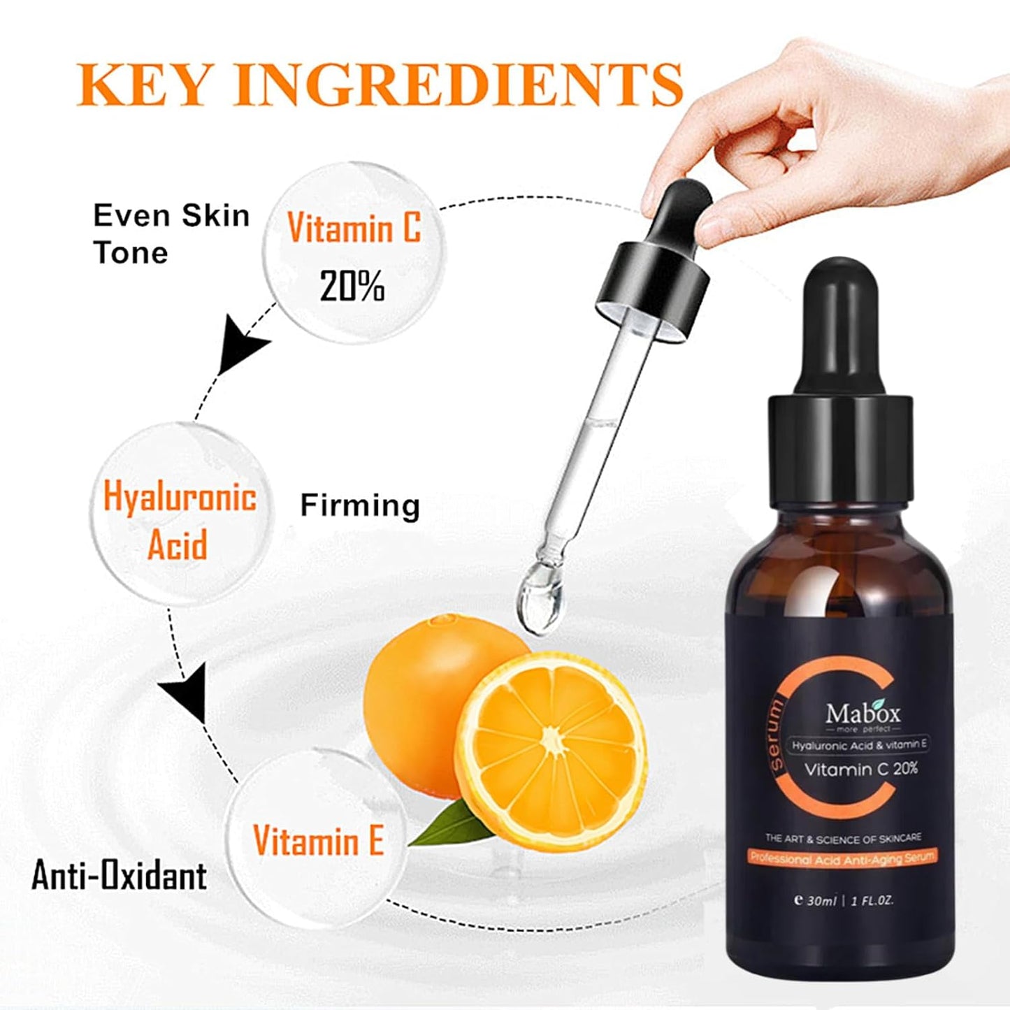 Skiennix Vitamin C Face Serum - Brightening & Hydrating with Hyaluronic Acid & Vitamin E | 1 fl. oz