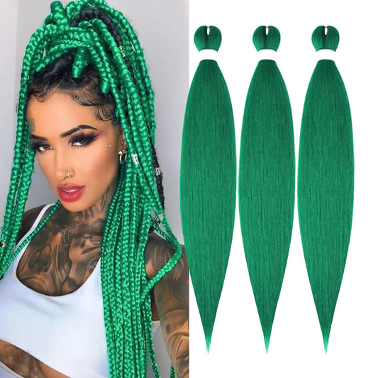 FYRLNA 3 Packs 30 Inch Pre Stretched Braiding Hair High Temperature Synthetic Fiber Pre Stretched Ombre Braiding Hair Hot Water Setting For Crochet Twist Braids (30 Inch (Pack of 3), green)