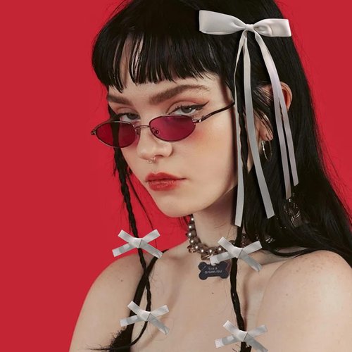 20PCS White Hair Bows for Women, Hair Ribbons for Girls Hair, 12PCS Long Tassel Bowknot Ponytail Holder and 8PCS Short Tail Hair Clips, Solid Silky Hair Barrettes Satin Hair Accessories