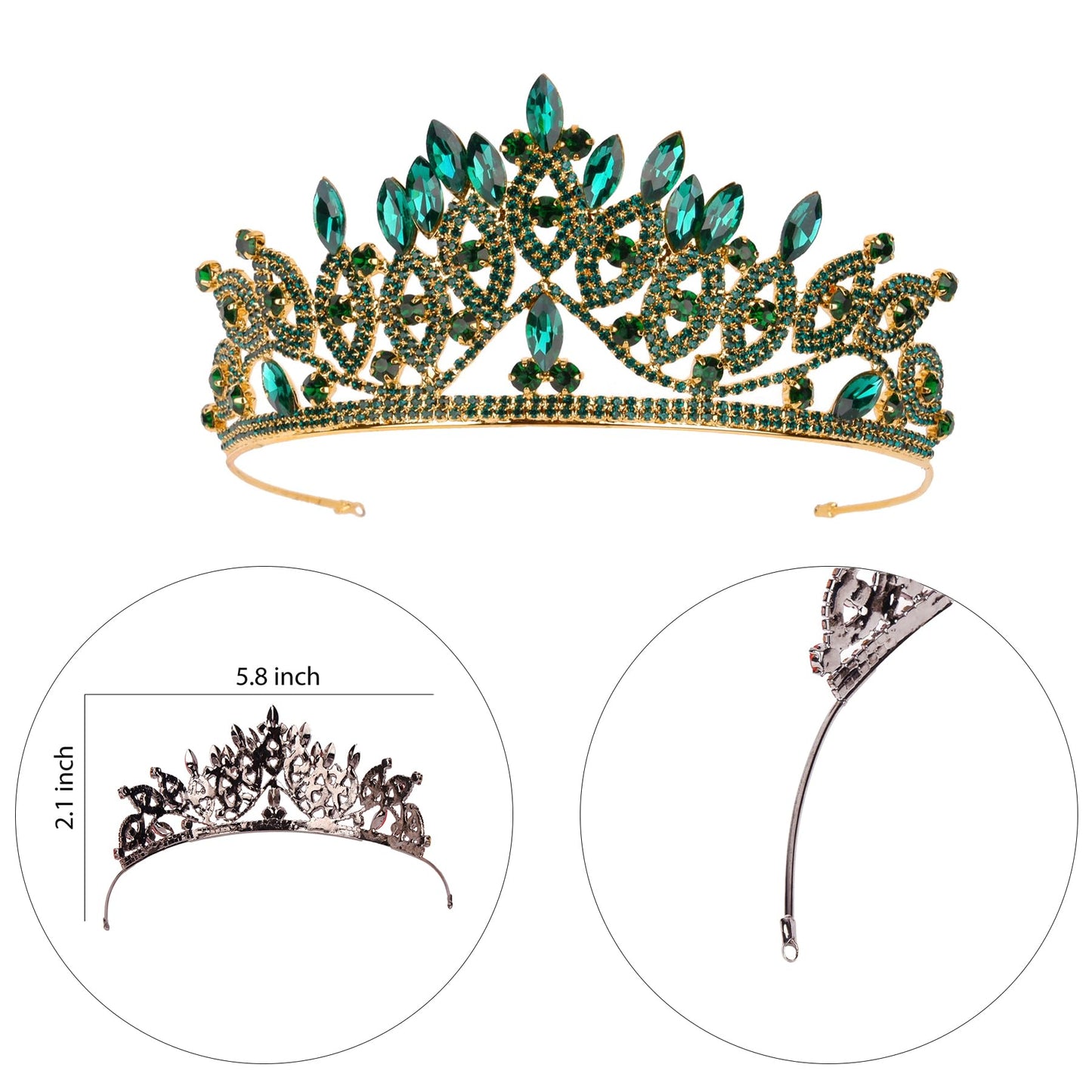 LIMELIA Women's Tiara, Crown for Henna Wedding Party | Glitter Hair Accessories for Bridal Birthday Halloween Costume Christmas Party, Princess Crowns Floral Pattern | Crystal Stone - Gold Green