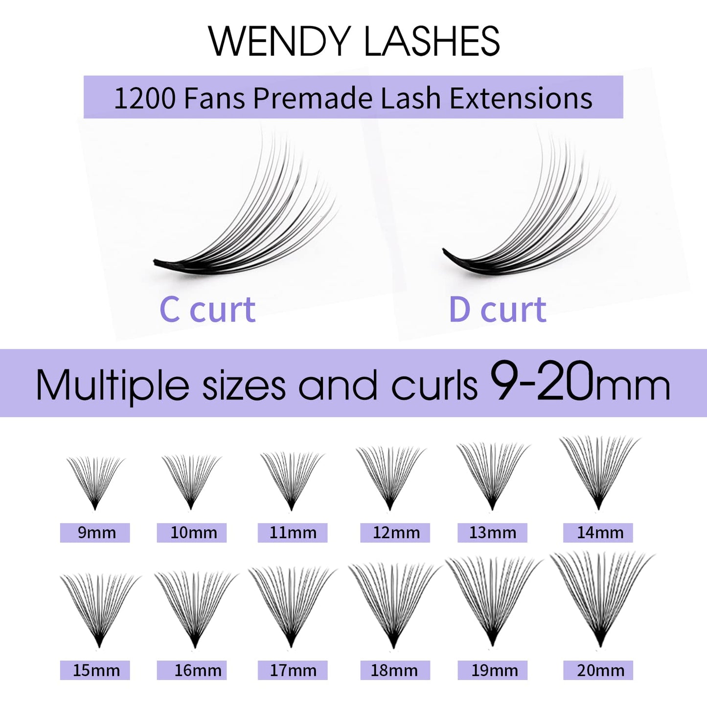 1200 Fans Lash Extension Premade Fans Eyelash Extensions 9-20mm Mixed 20D Eyelash Extension C Curl Pointed Base Volume Lash Extensions Handmade Lash Extensions(1200PCS-20D-0.07-C, 9-20mm mixed tray)