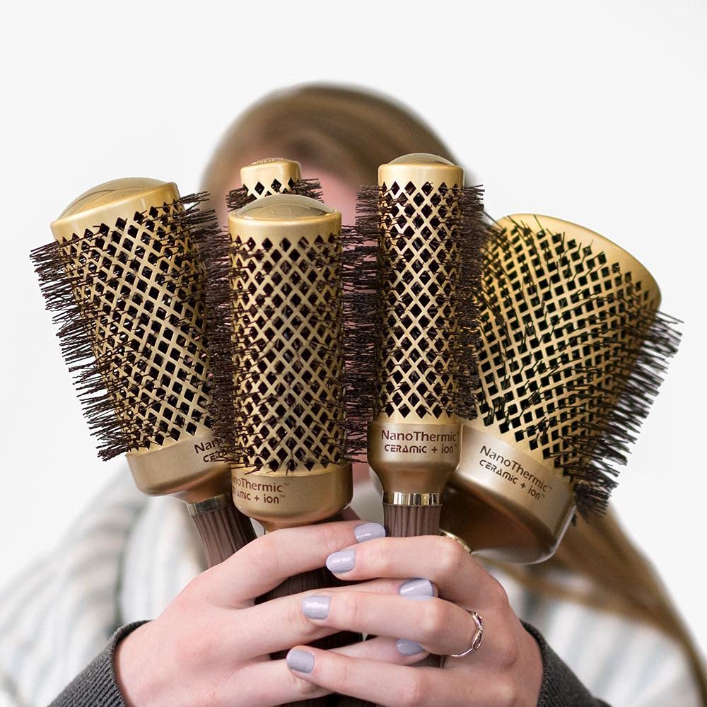Olivia Garden NanoThermic Ceramic + Ion Round Thermal Hair Brush - Not Electrical - Professional Blowout Brush for Normal to Thick Hair - 3/4"-Diameter Barrel - NT-18