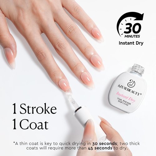 AZUREBEAUTY Instant Dry Top Coat - Quick-Drying Clear Nail Polish with High Gloss Shine & Chip Resistance