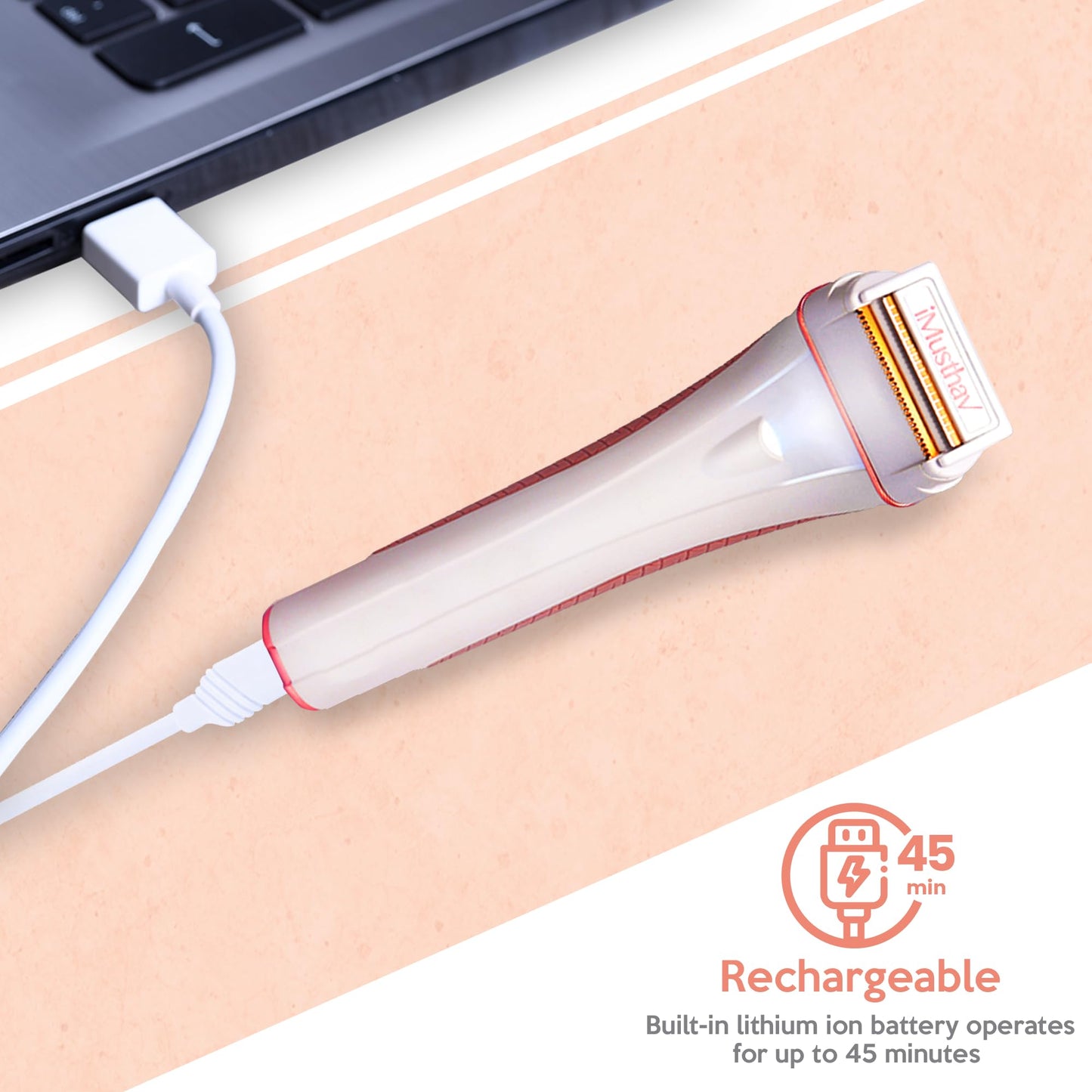 iMusthav DermaRazor Rechargeable Body Hair Remover,Bikini Trimmer for women.Removes unwanted hair stubble & pubic hair.Trim in one go perfectly silky smooth skin. 18K Gold plated hypoallergic blades