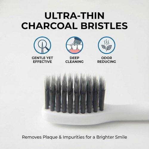 Dolphin Charcoal Infused Toothbrush - Extra Soft Ultra Fine Tapered Bristles for Sensitive Gums | Black