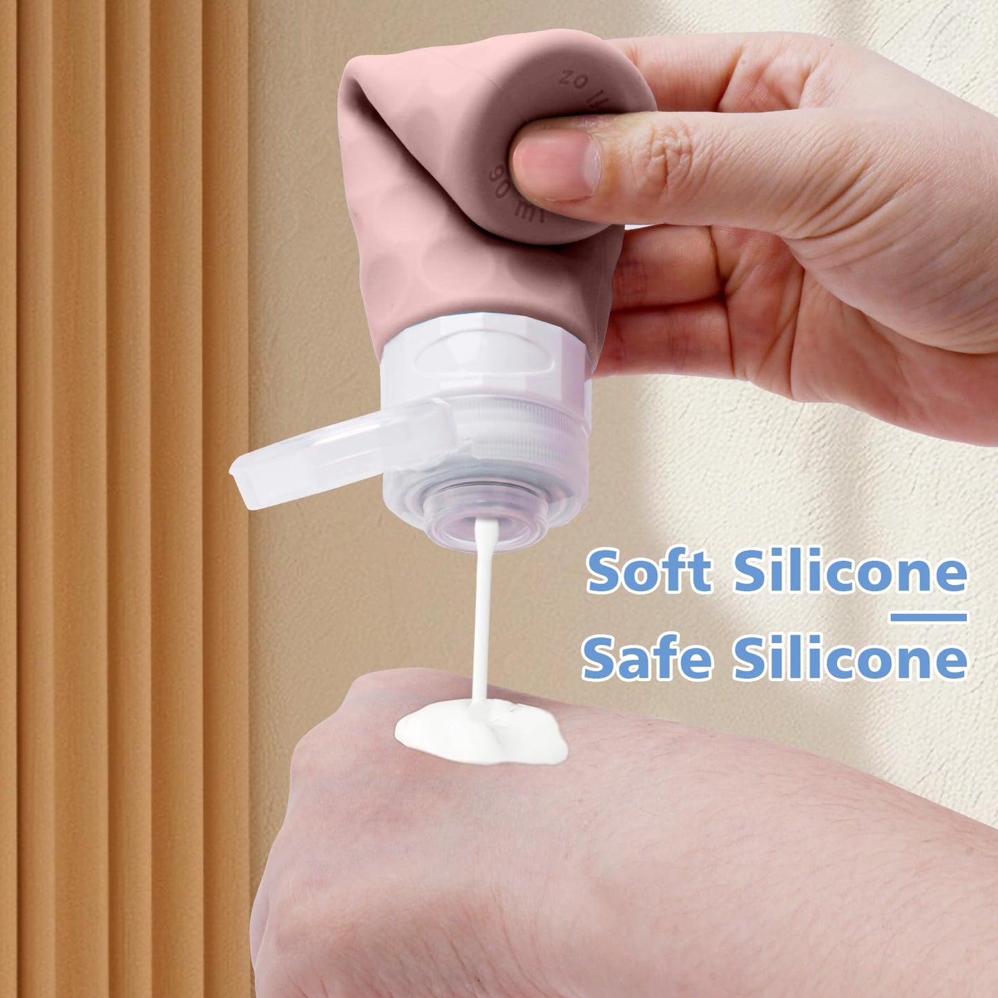 Silevoler Travel Bottles for Toiletries, 4pcs Tsa Approved 3oz Travel Size Containers, BPA Free Leak Proof Premium Silicone Bottles, Refillable Liquid Squeezable Accessories W/Toiletry Bag（Apricot）