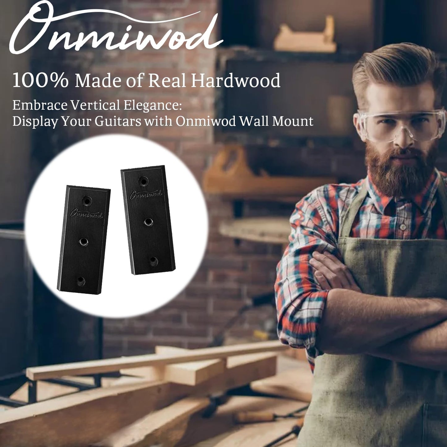 Guitar Wall Mount, Acacia Hardwood Guitar Hanger, U-Shaped Guitar Wall Hanger Mount, Guitar Holder Hook Stand for Acoustic, Electric Guitar, Banjo, Bass, Gift for Guitar Player