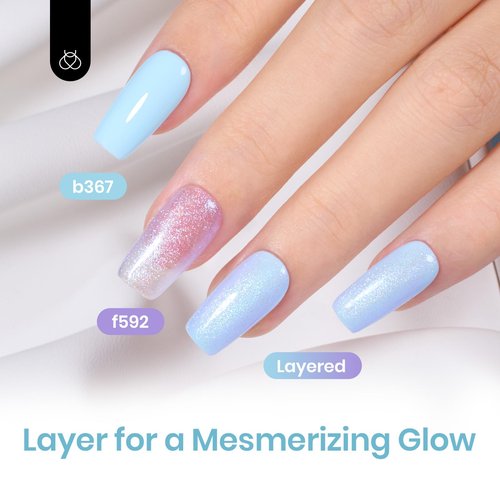Beetles Gel Nail Polish Set - 2 Colors 15ml Baby Blue Sheer Glitter Purple Soak Off UV Light Blue Gel Polish Set Ethereal Dreams Nail Art Kit DIY Home