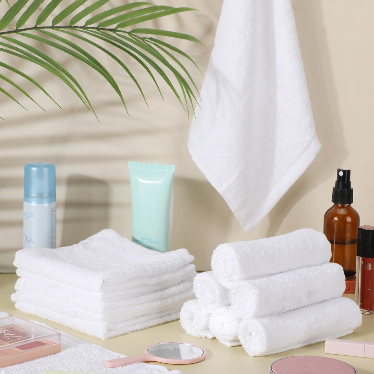 Newwiee 40 Pcs Wash Cloth Bulk Cotton Bath Hand Face Washcloths Soft Quick Drying Towel for Women Bathroom Washing Body Viscose Fiber Multipurpose Fingertip Rags(White,10 x 10 Inch)